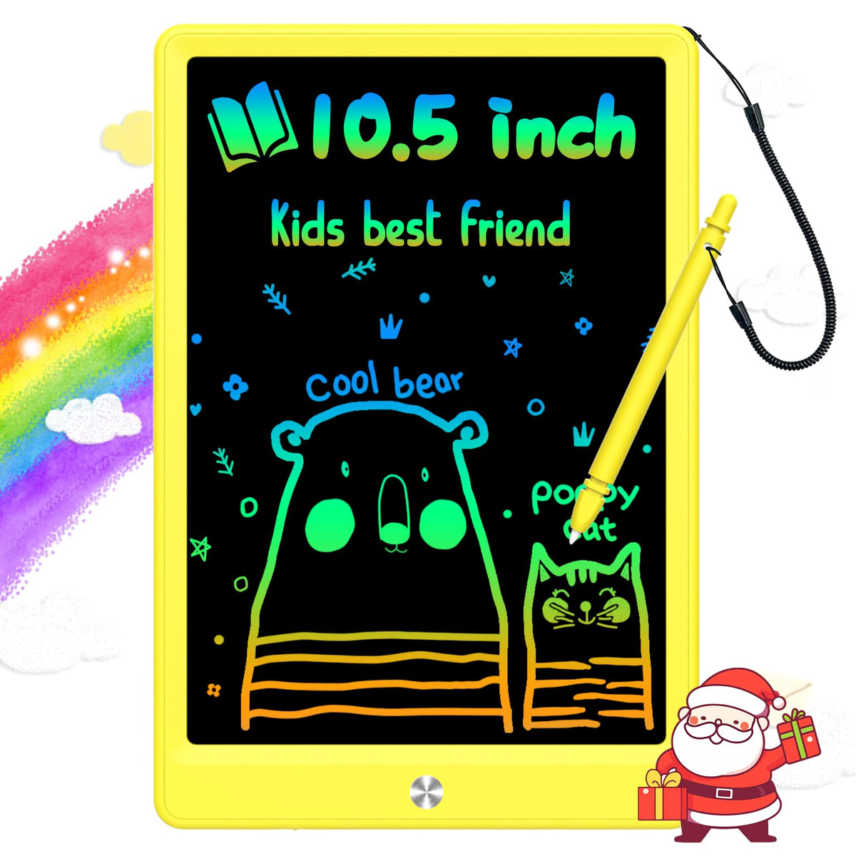 BUKEBU LCD Writing Tablet 10.5-inch Colorful Doodle Board for Kids 3–8 – Lightweight Travel Gift (Yellow)