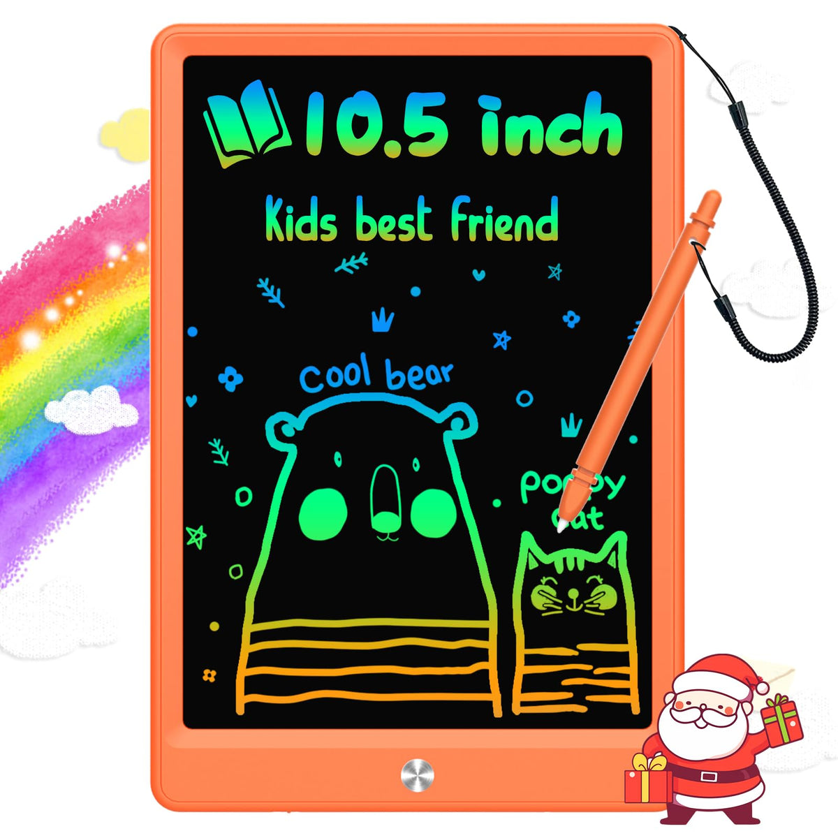 BUKEBU LCD Writing Tablet Doodle Board – 10.5-inch Colorful Drawing Pad for Kids Ages 3-8 (Orange)