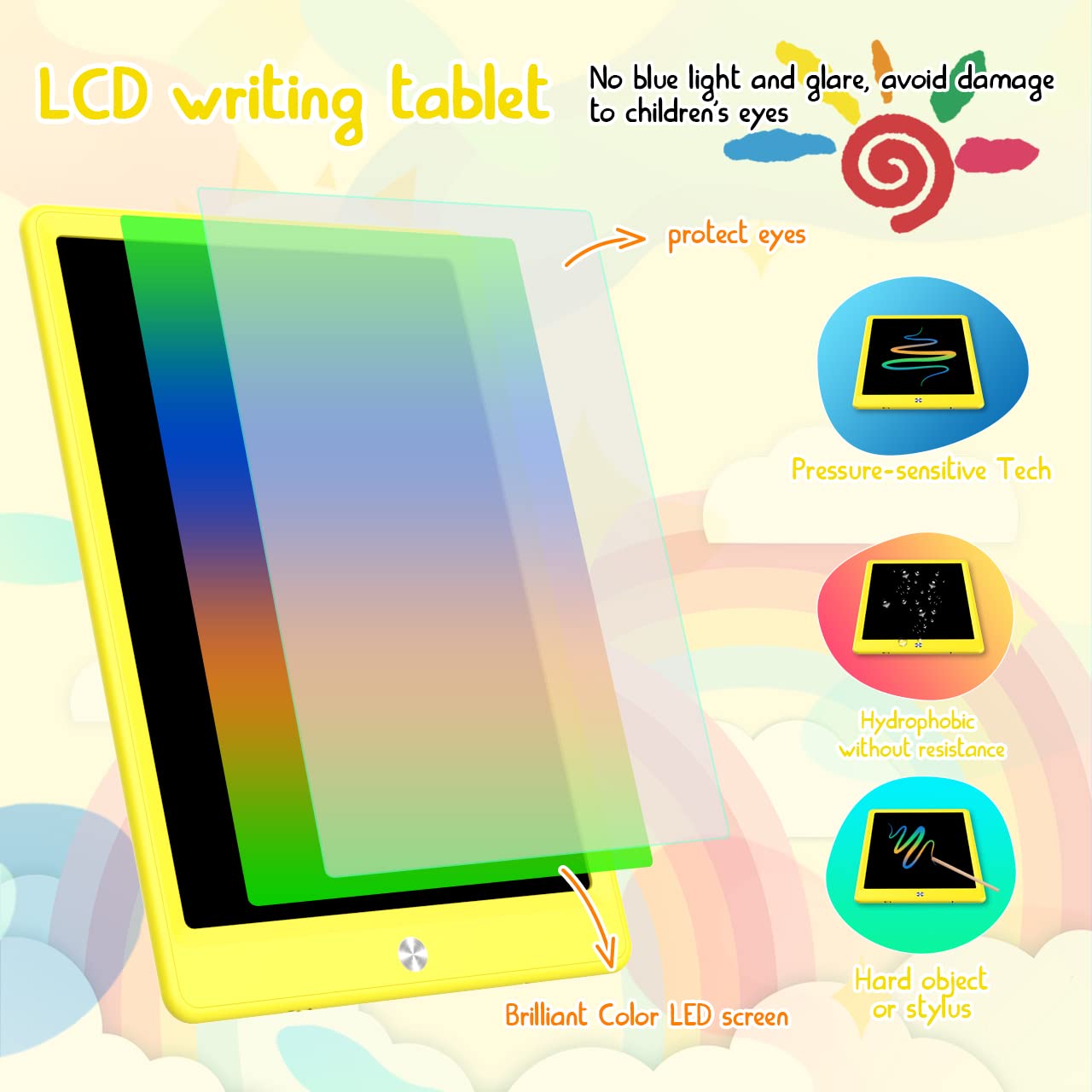 BUKEBU LCD Writing Tablet 12.5-inch Doodle Board for Kids – Yellow