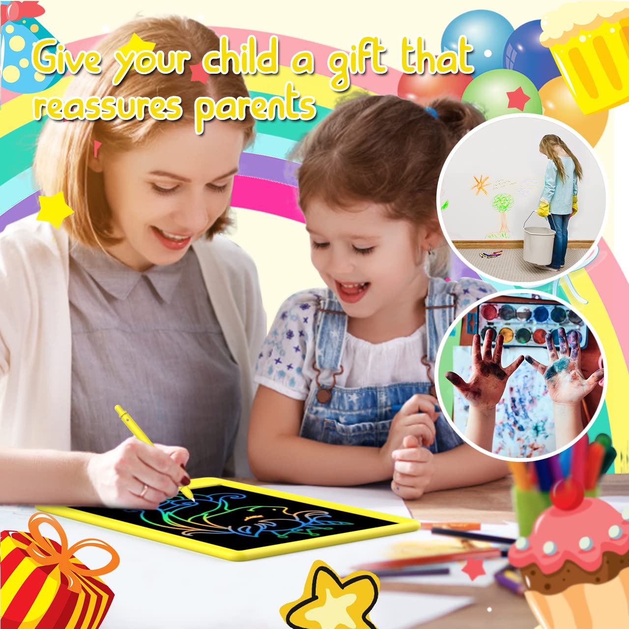 BUKEBU LCD Writing Tablet 12.5-inch Doodle Board for Kids – Yellow