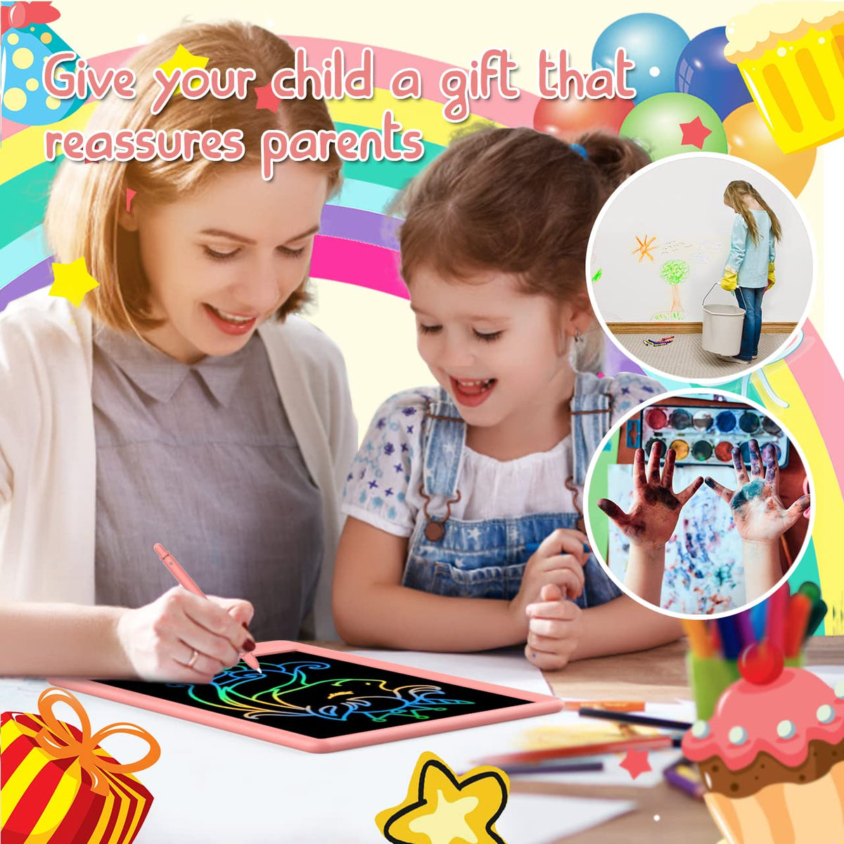 BUKEBU 12.5-inch LCD Writing Tablet – Colorful Doodle Pad for Kids (Pink)