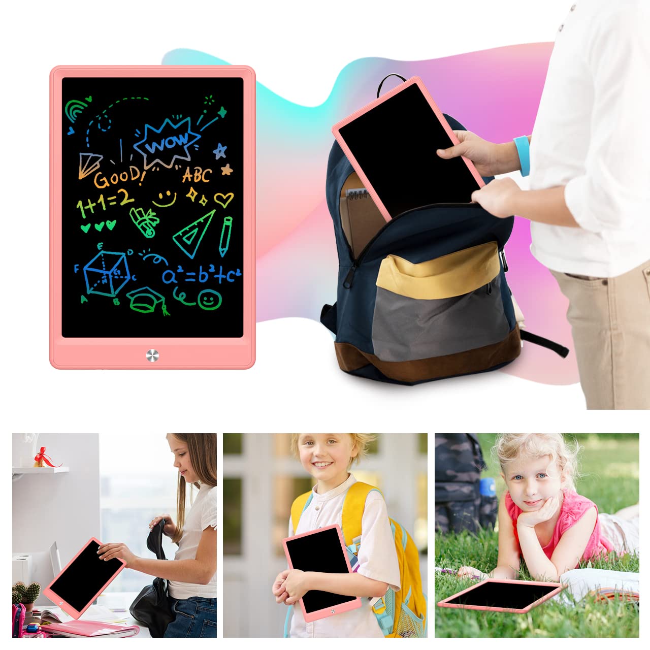 BUKEBU LCD Writing Tablet Doodle Board – 10.5-inch Colorful Drawing Pad for Kids (Ages 3-8), Pink
