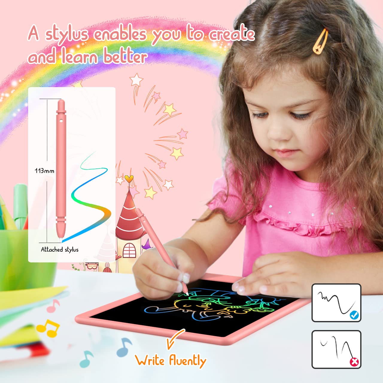 BUKEBU LCD Writing Tablet Doodle Board – 10.5 Inch Colorful Drawing Pad (Orange & Pink)