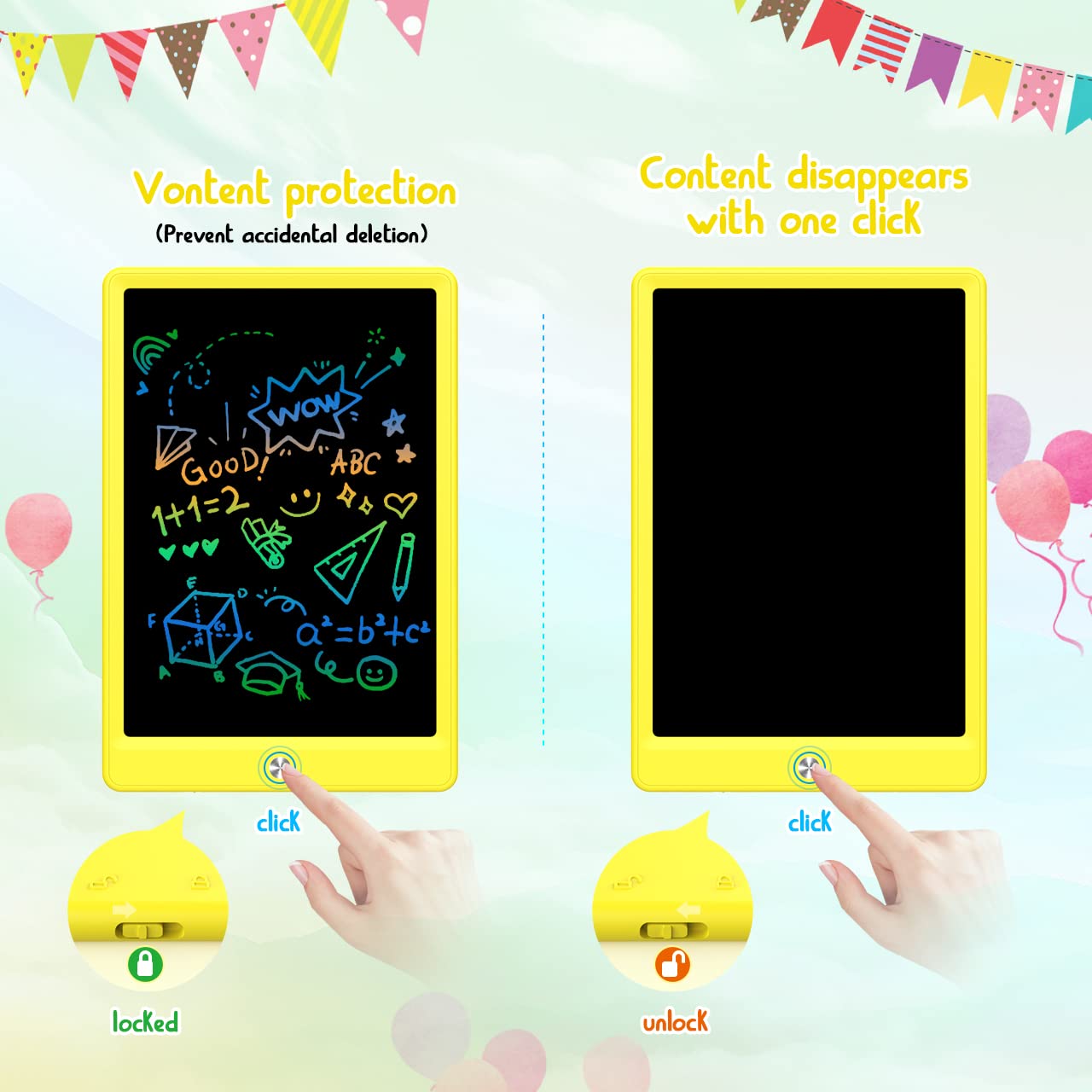 BUKEBU LCD Writing Tablet 12.5-inch Doodle Board for Kids – Yellow