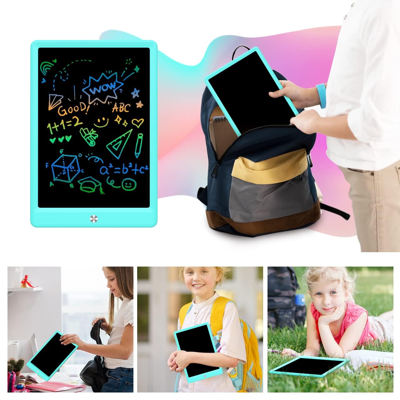 BUKEBU LCD Writing Tablet Doodle Board – 10.5-Inch Colorful Drawing Pad for Kids (Blue & Orange)