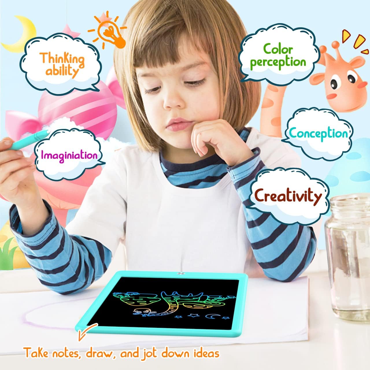 BUKEBU LCD Writing Tablet Doodle Board – 10.5-Inch Colorful Drawing Pad for Kids (Blue & Orange)
