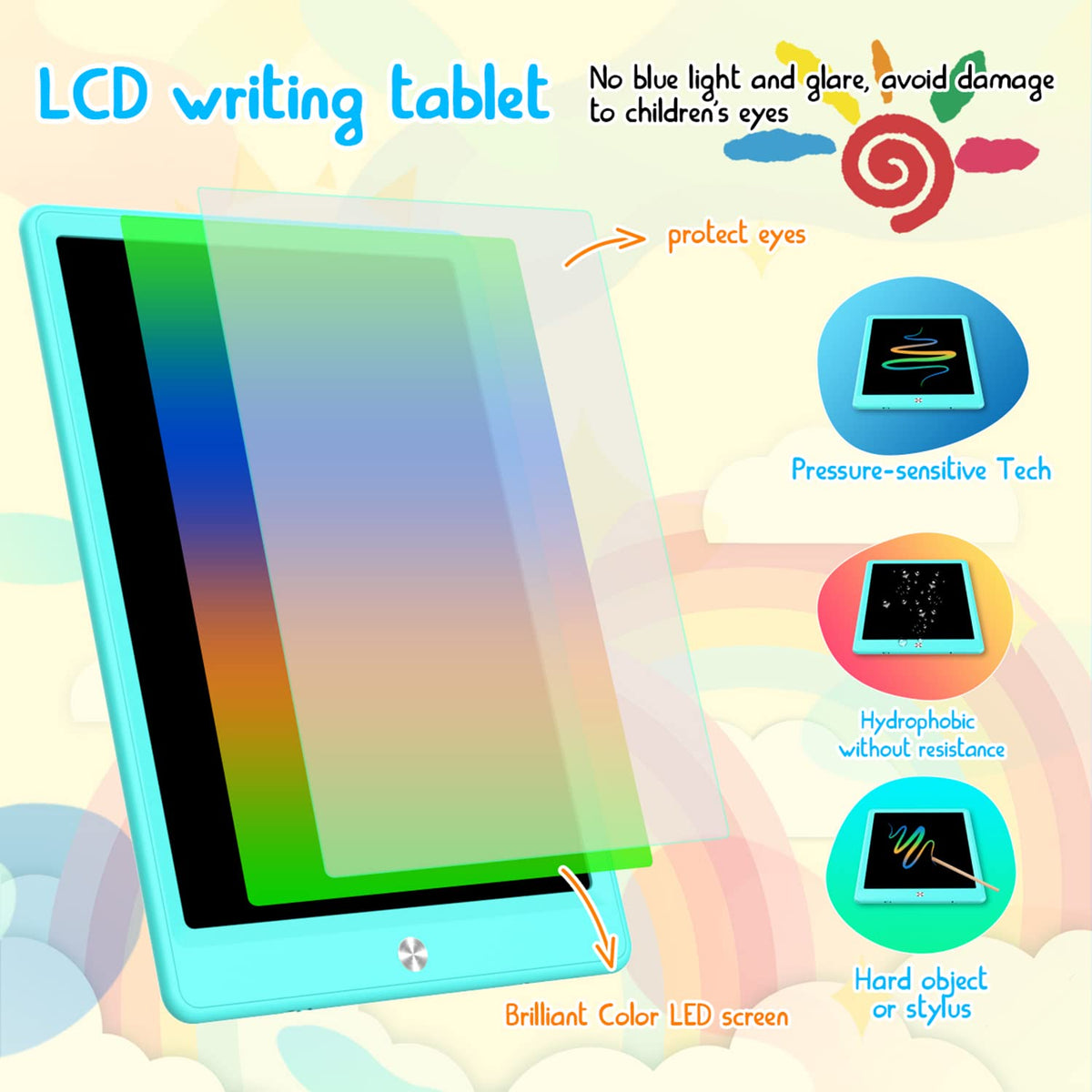 BUKEBU 12.5-inch LCD Writing Tablet – Colorful Doodle Board for Kids Ages 3-8 (Blue)