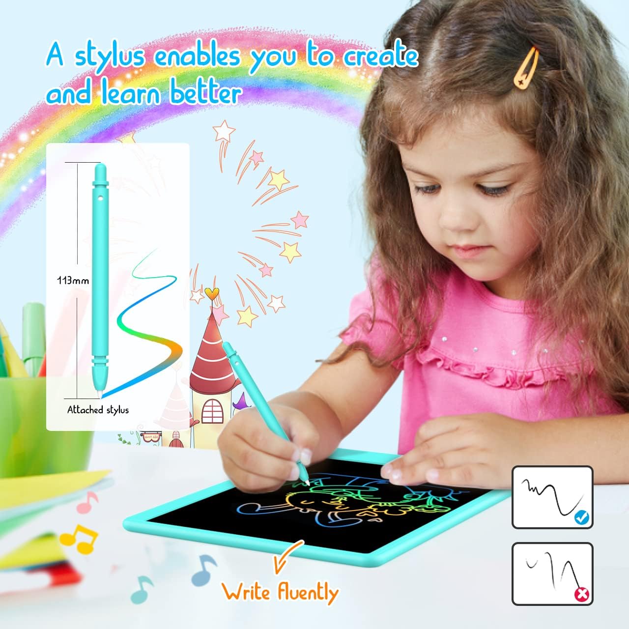 BUKEBU LCD Writing Tablet Doodle Board – 10.5-Inch Colorful Drawing Pad for Kids (Blue & Pink)