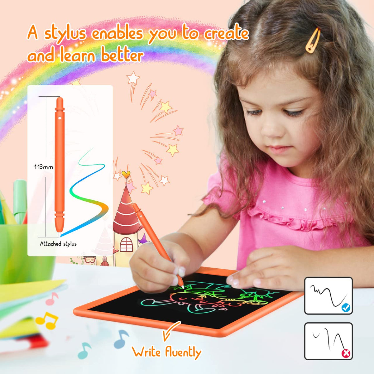 BUKEBU LCD Writing Tablet Doodle Board – 10.5-inch Colorful Drawing Pad for Kids Ages 3-8 (Orange)