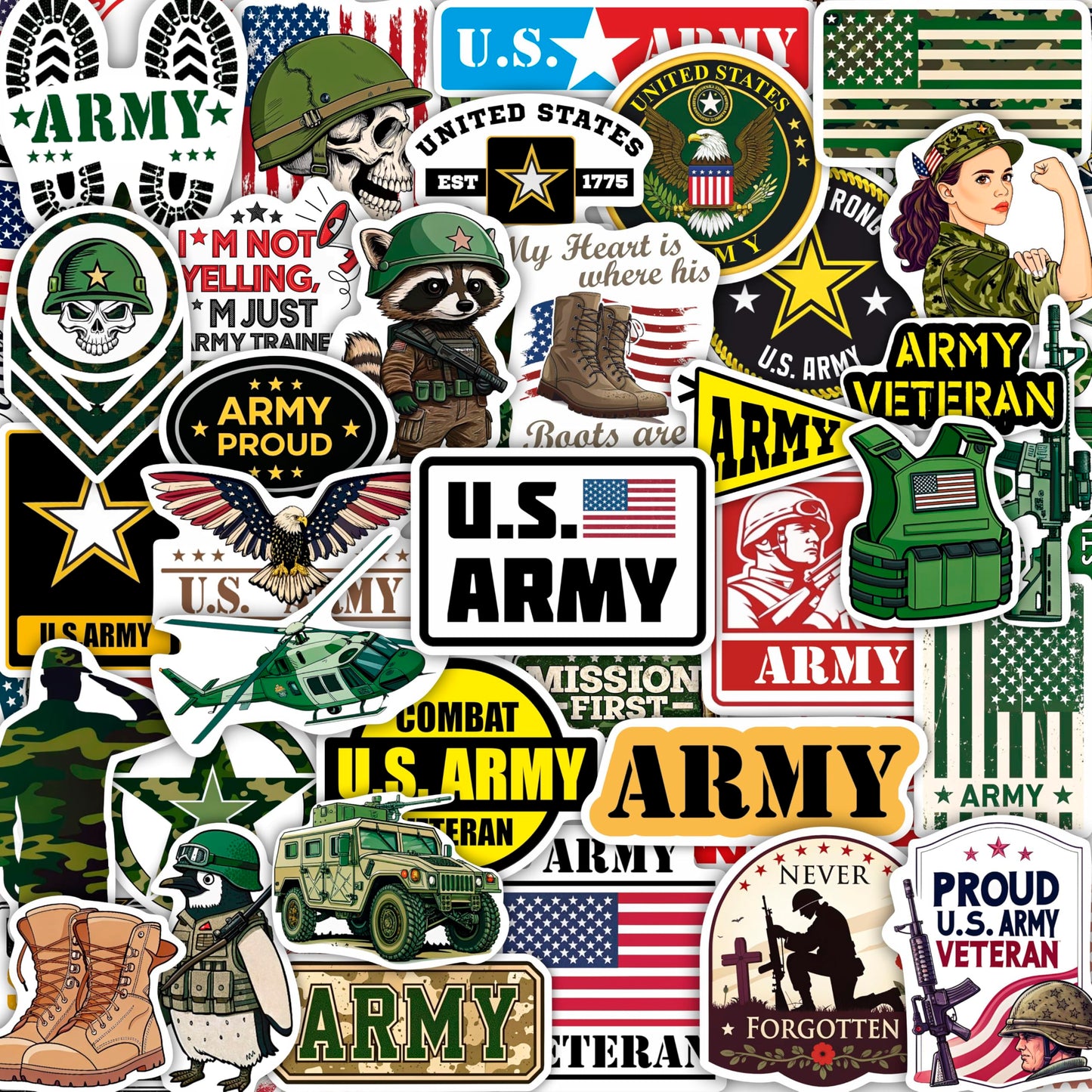 BulbaCraft 100Pcs Funny Army Stickers & Decals - Durable Military Laptop & Water Bottle Stickers | Gift for Women & Men