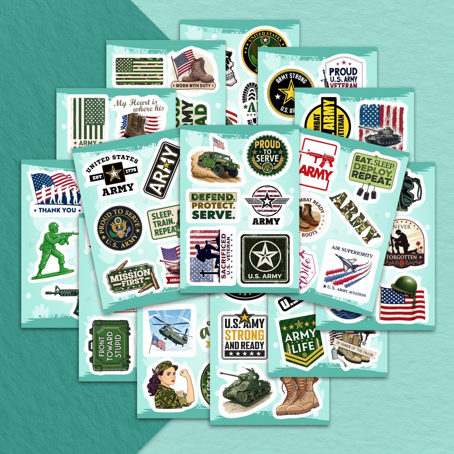 BulbaCraft 100Pcs Funny Army Stickers & Decals - Durable Military Laptop & Water Bottle Stickers | Gift for Women & Men