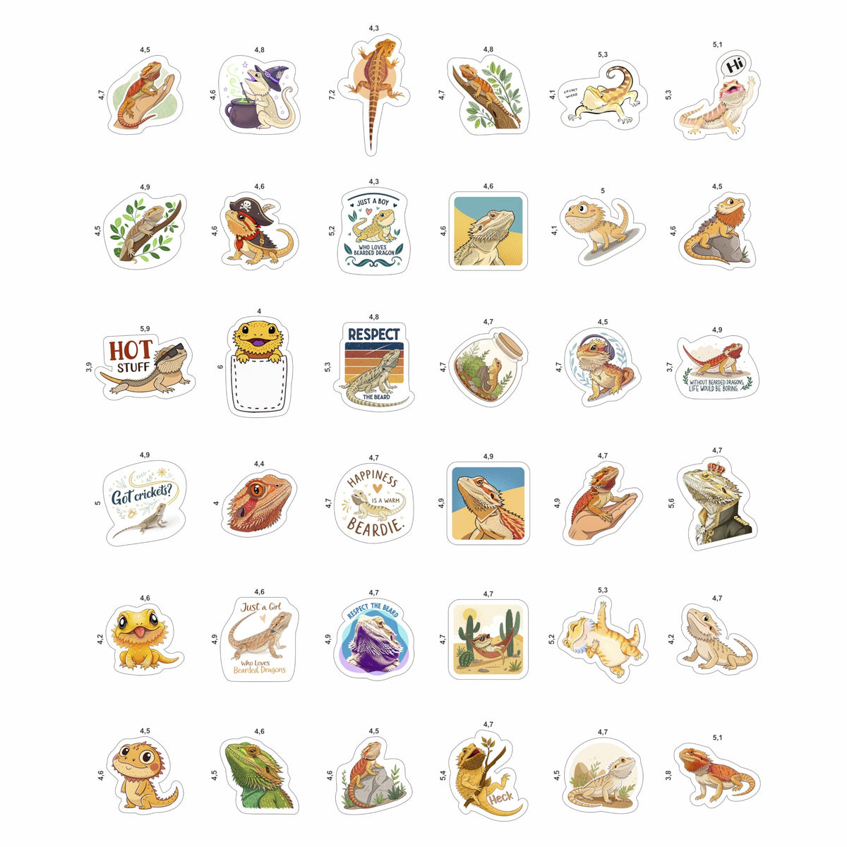 BulbaCraft 100Pcs Bearded Dragon Water Bottle Stickers – Waterproof Vinyl Decals