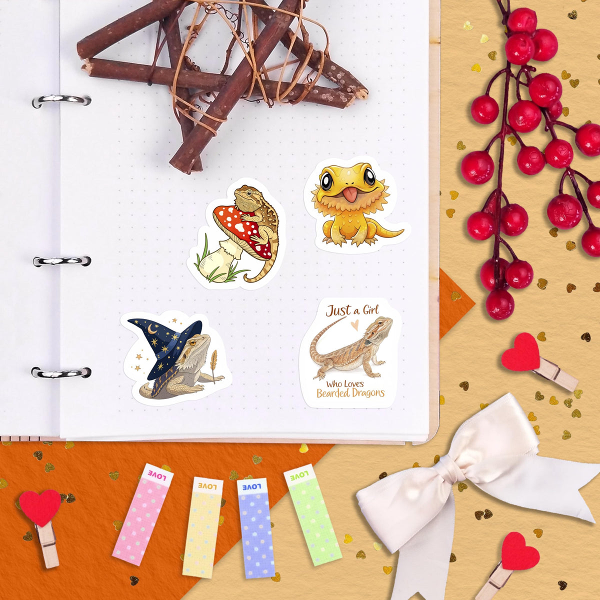 BulbaCraft 100Pcs Bearded Dragon Water Bottle Stickers – Waterproof Vinyl Decals