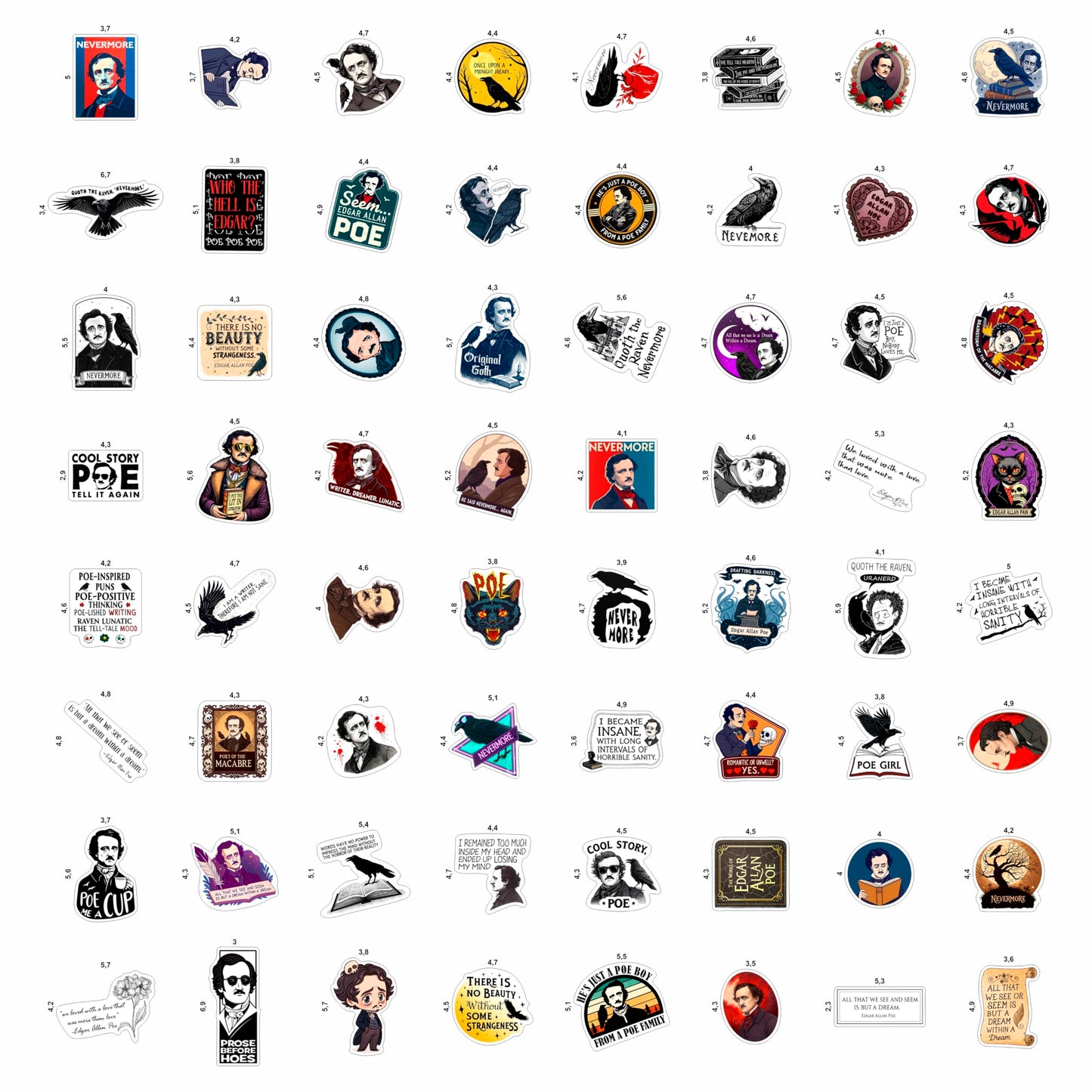 BulbaCraft 100Pcs Edgar Allan Poe Stickers for Water Bottle & Laptop