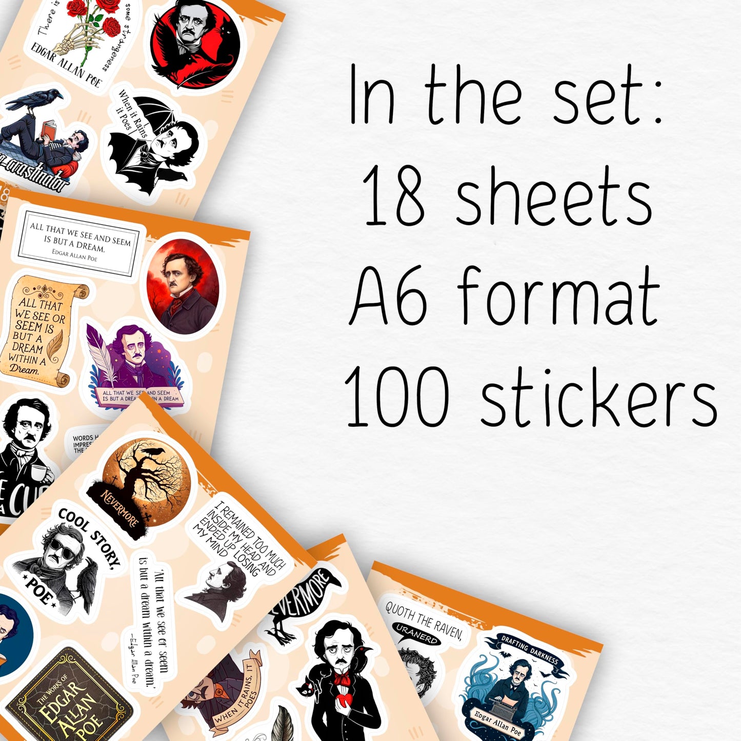 BulbaCraft 100Pcs Edgar Allan Poe Stickers for Water Bottle & Laptop