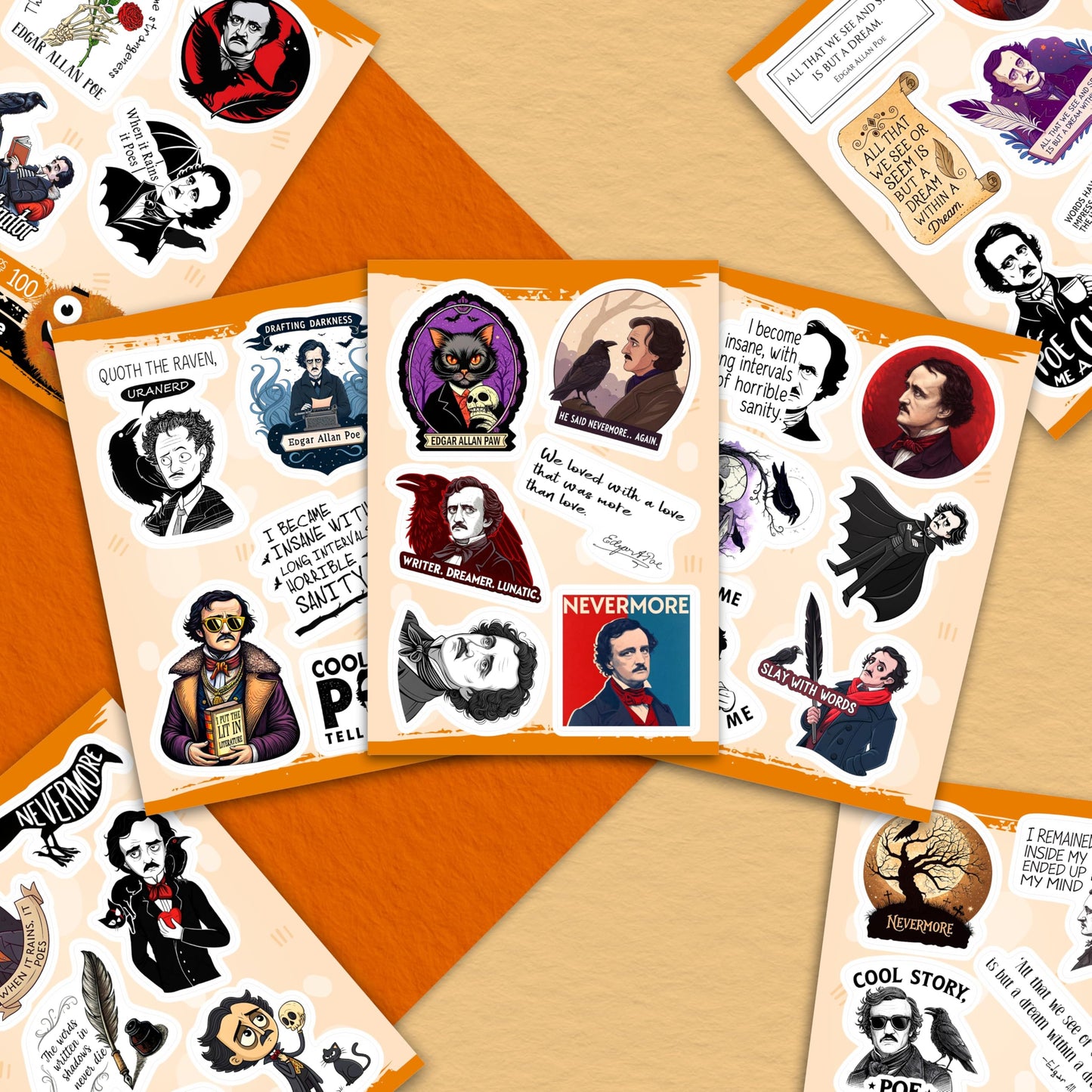BulbaCraft 100Pcs Edgar Allan Poe Stickers for Water Bottle & Laptop