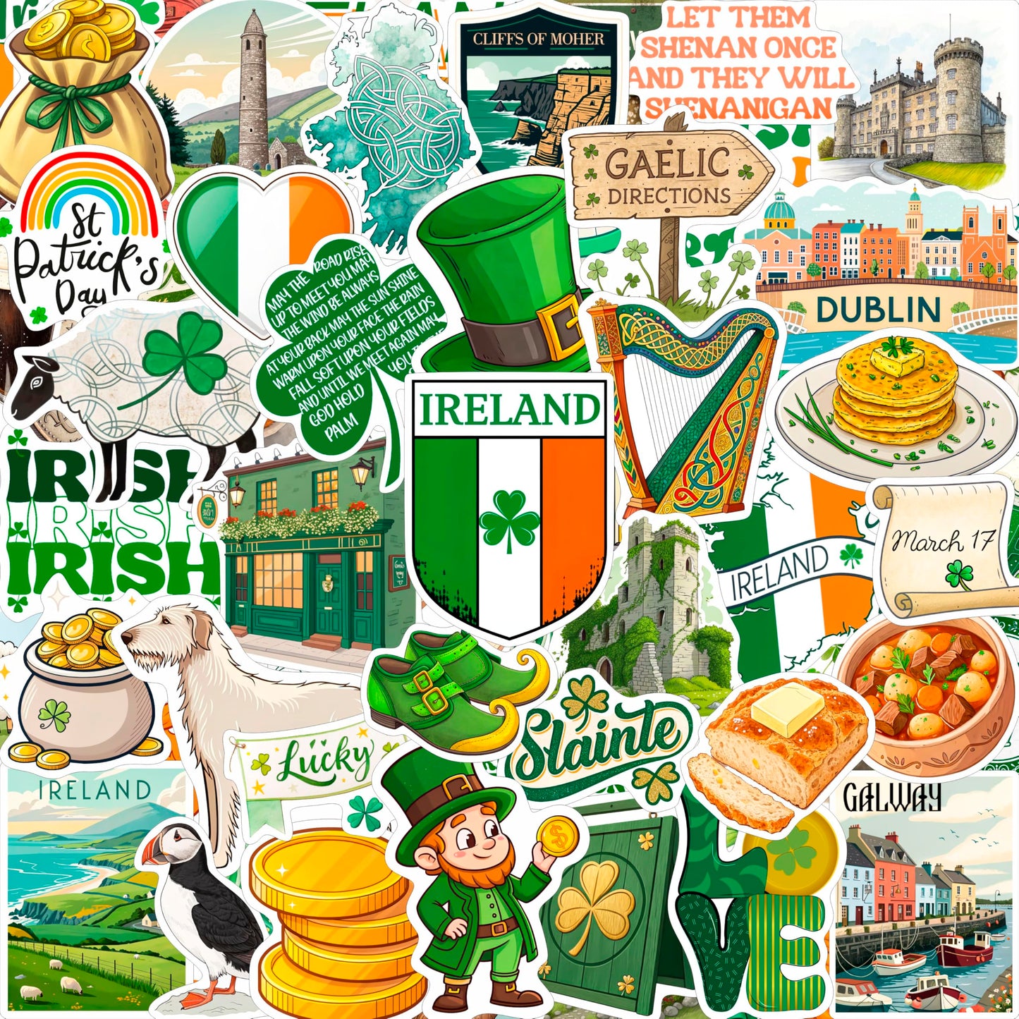 BulbaCraft 100Pcs Ireland Stickers – Irish Decals for Water Bottles, Luggage & Scrapbooking