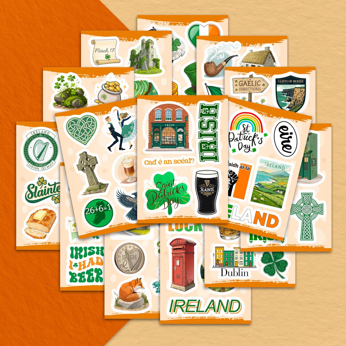BulbaCraft 100Pcs Ireland Stickers – Irish Decals for Water Bottles, Luggage & Scrapbooking