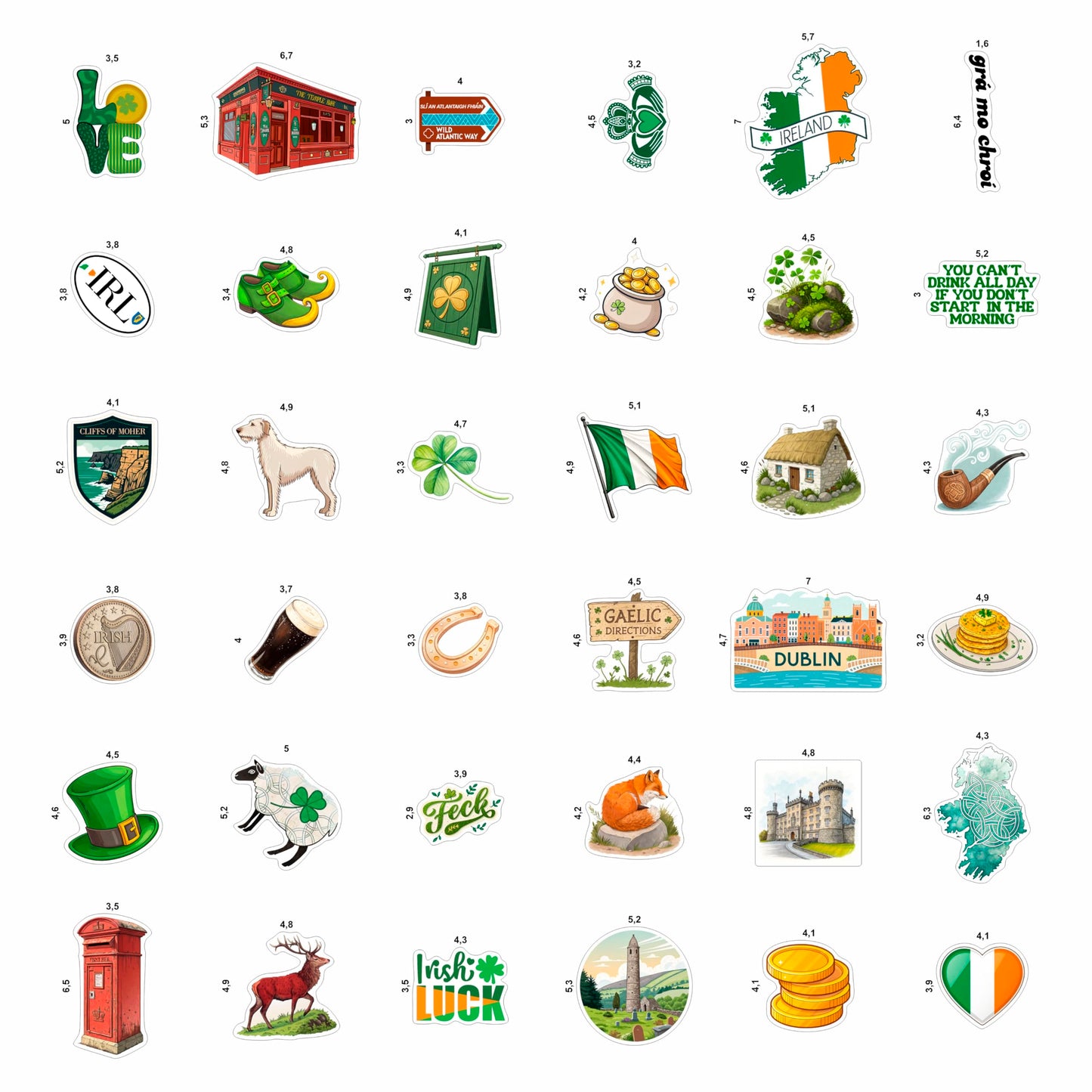 BulbaCraft 100Pcs Ireland Stickers – Irish Decals for Water Bottles, Luggage & Scrapbooking