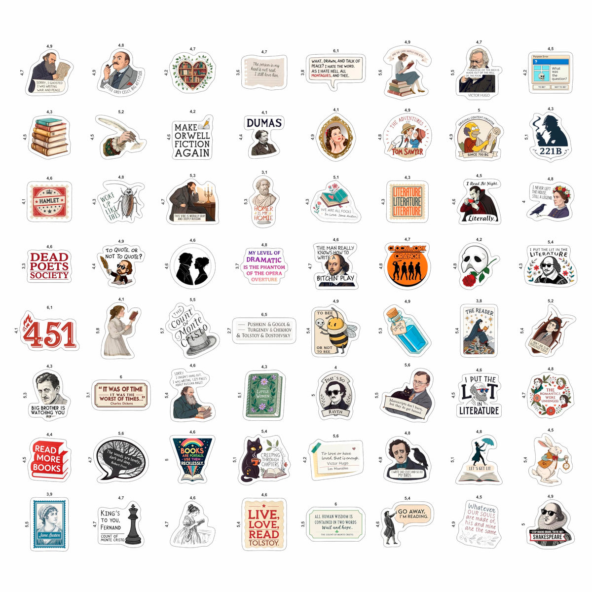 BulbaCraft 100Pcs Literature Stickers Bulk – Laptop, Water Bottle & More