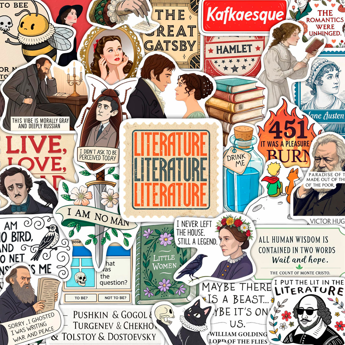BulbaCraft 100Pcs Literature Stickers Bulk – Laptop, Water Bottle & More