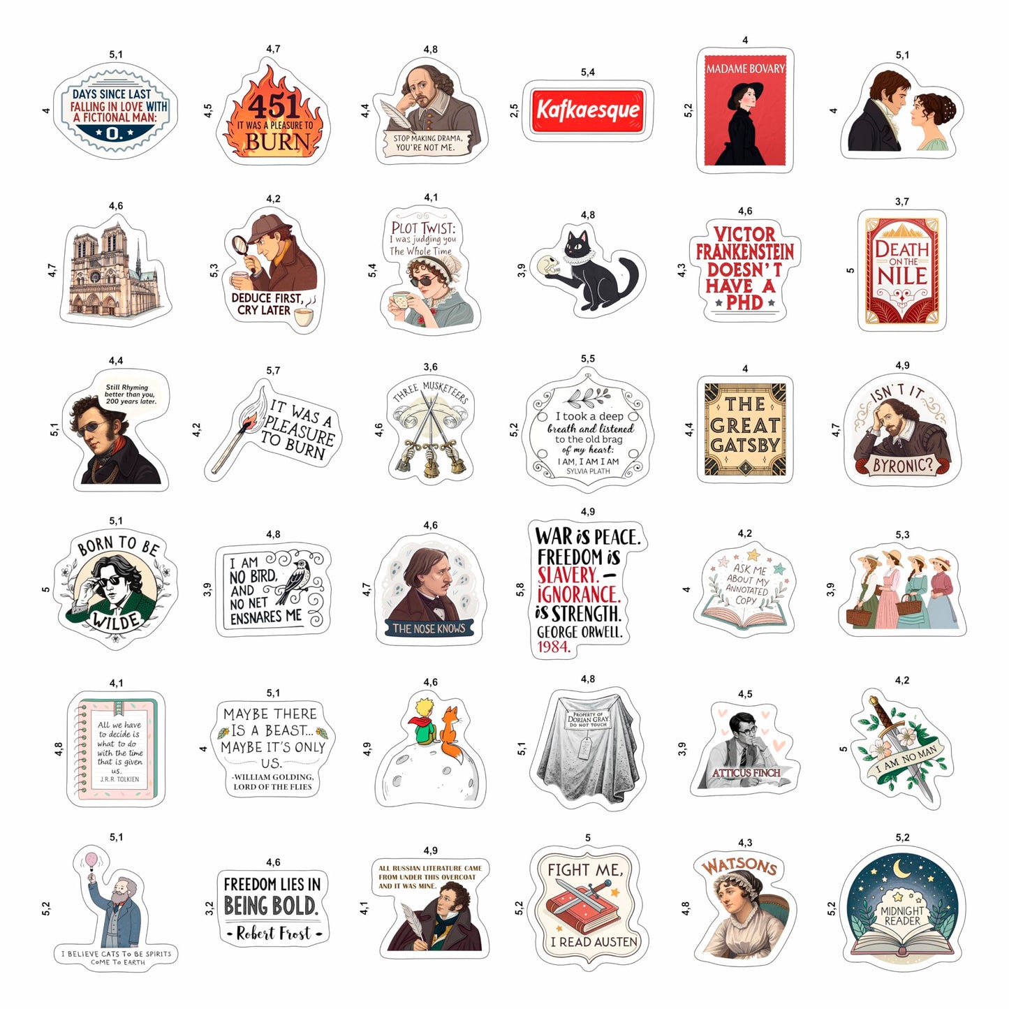 BulbaCraft 100Pcs Literature Stickers Bulk – Laptop, Water Bottle & More