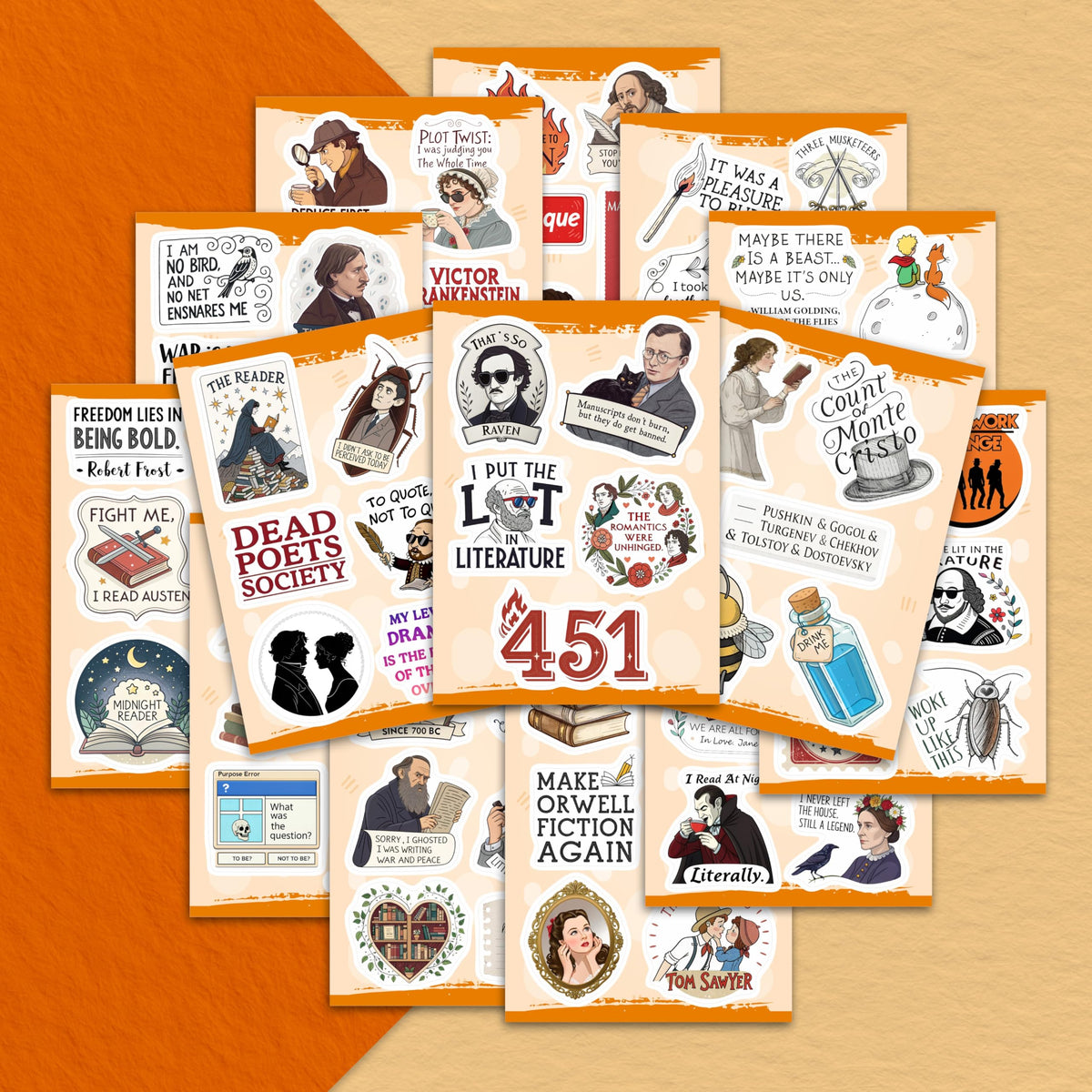 BulbaCraft 100Pcs Literature Stickers Bulk – Laptop, Water Bottle & More