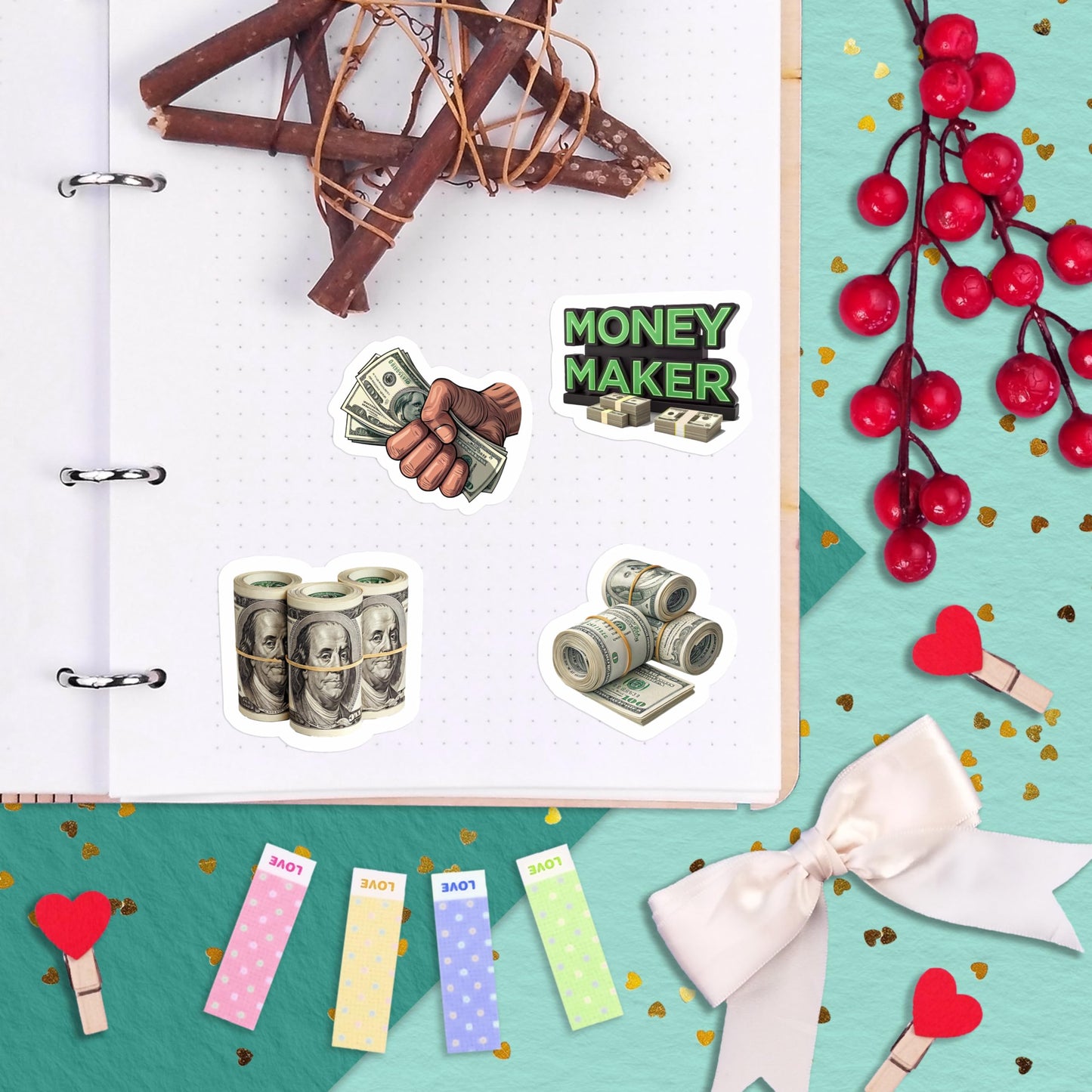 BulbaCraft 100 Pcs Money Stickers for Planner & Water Bottle