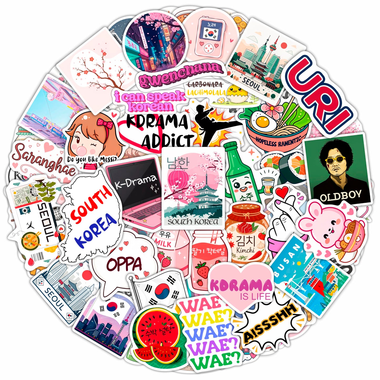 BulbaCraft 100Pcs South Korea Stickers for Luggage & Water Bottles – Korean Gifts