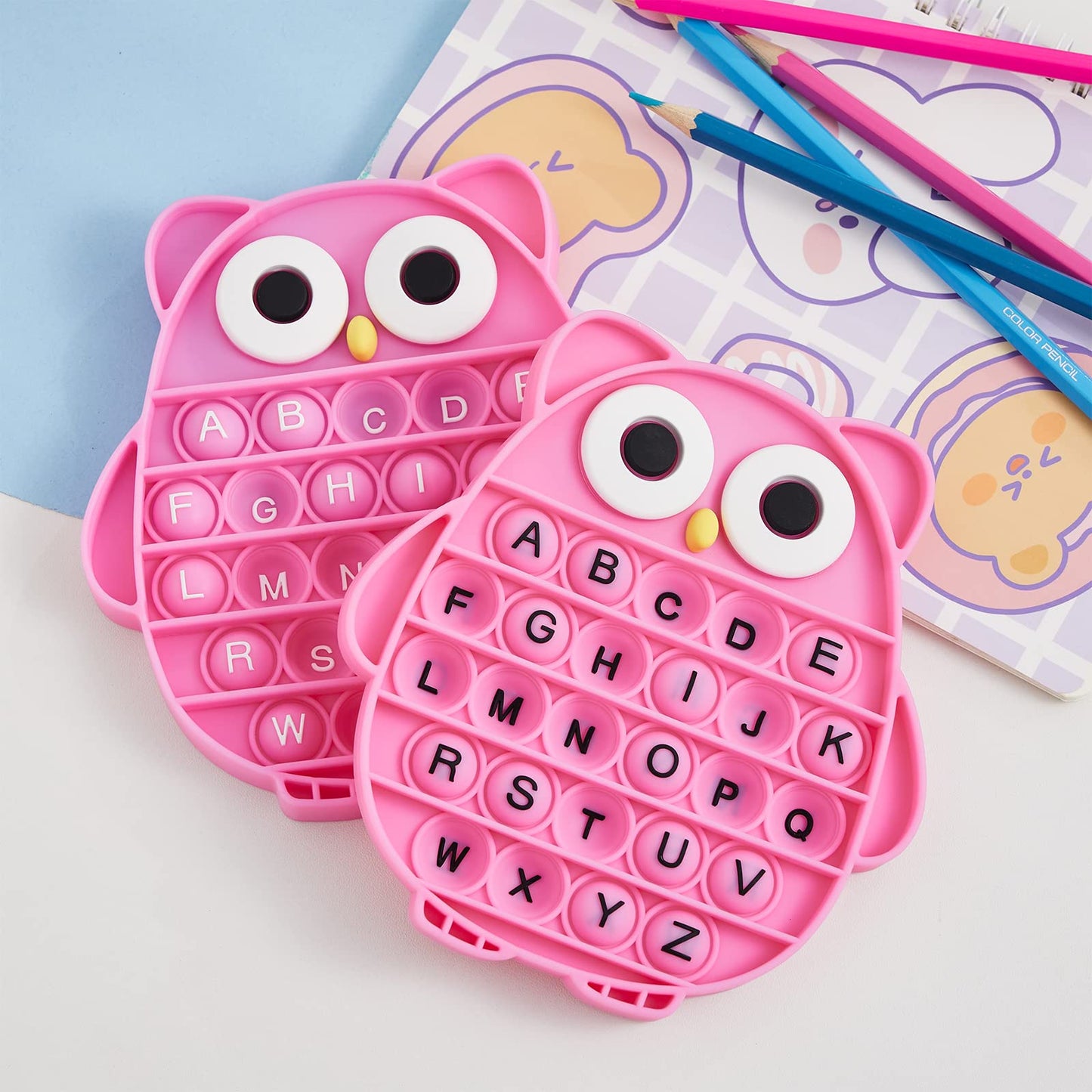 BULINGNA Push Pop Bubble Fidget Toy - Silicone Stress Relief, ABC Owl Design