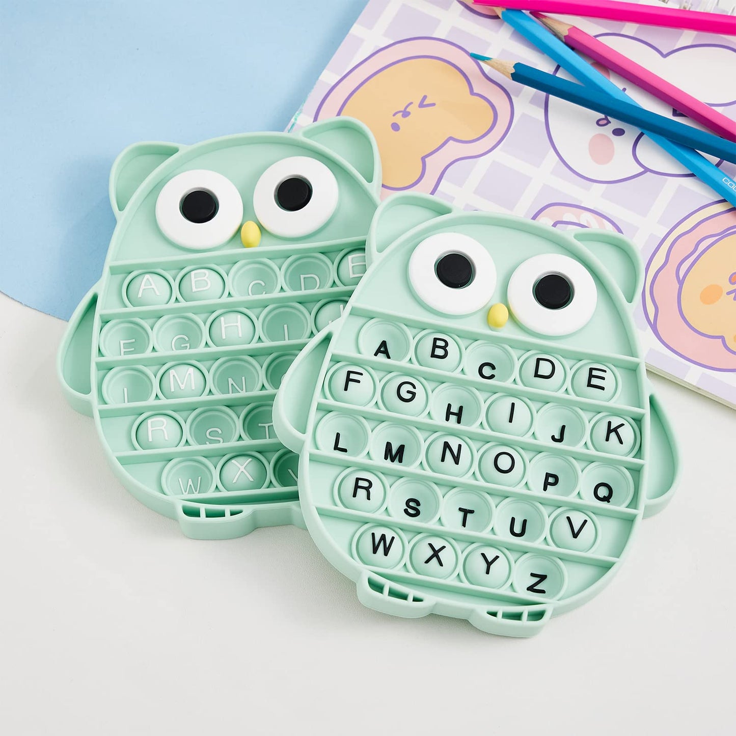 BULINGNA Push Pop Bubble Fidget Toy – ABC Owl Silicone for Stress Relief and Learning