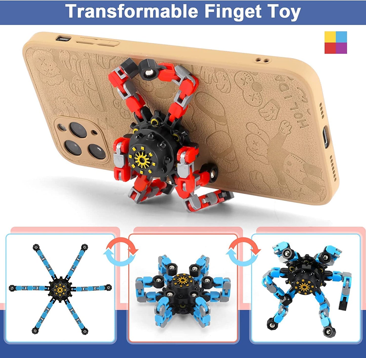 Buluwans Transformable Fidget Toys – 4 Pack Fidget Spinners for Focus & Sensory Play