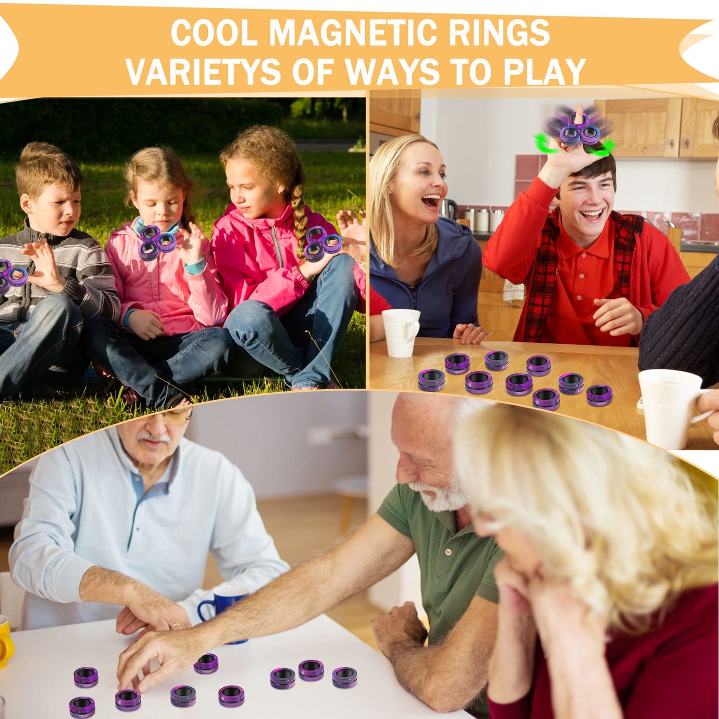 BULUWANS 3pc Starry Sky Magnetic Rings – Fidget Toy Set for Focus & Stress Relief