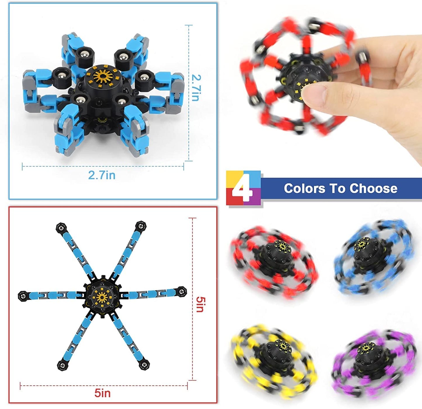 Buluwans Transformable Fidget Toys – 4 Pack Fidget Spinners for Focus & Sensory Play