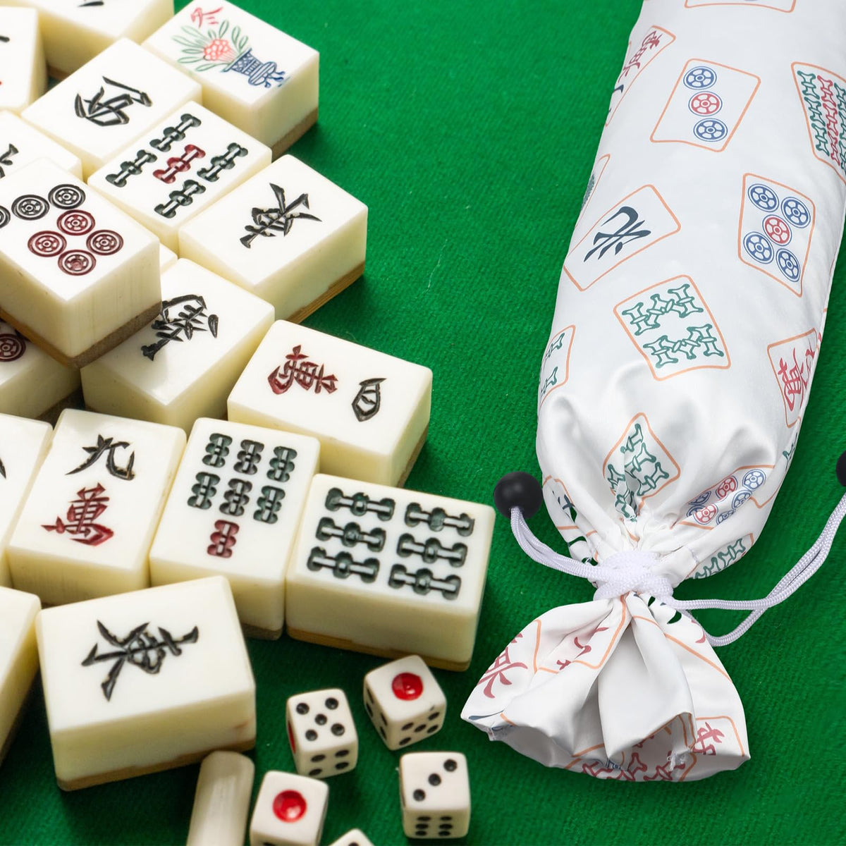 Bulyoou 2 Pcs Drawstring Mahjong Bags – Protective Sleeve for Racks & Pushers (26 Inch, White)