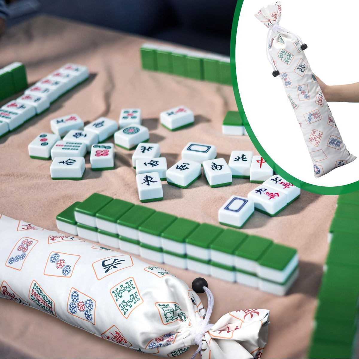 Bulyoou 2 Pcs Drawstring Mahjong Bags – Protective Sleeve for Racks & Pushers (26 Inch, White)