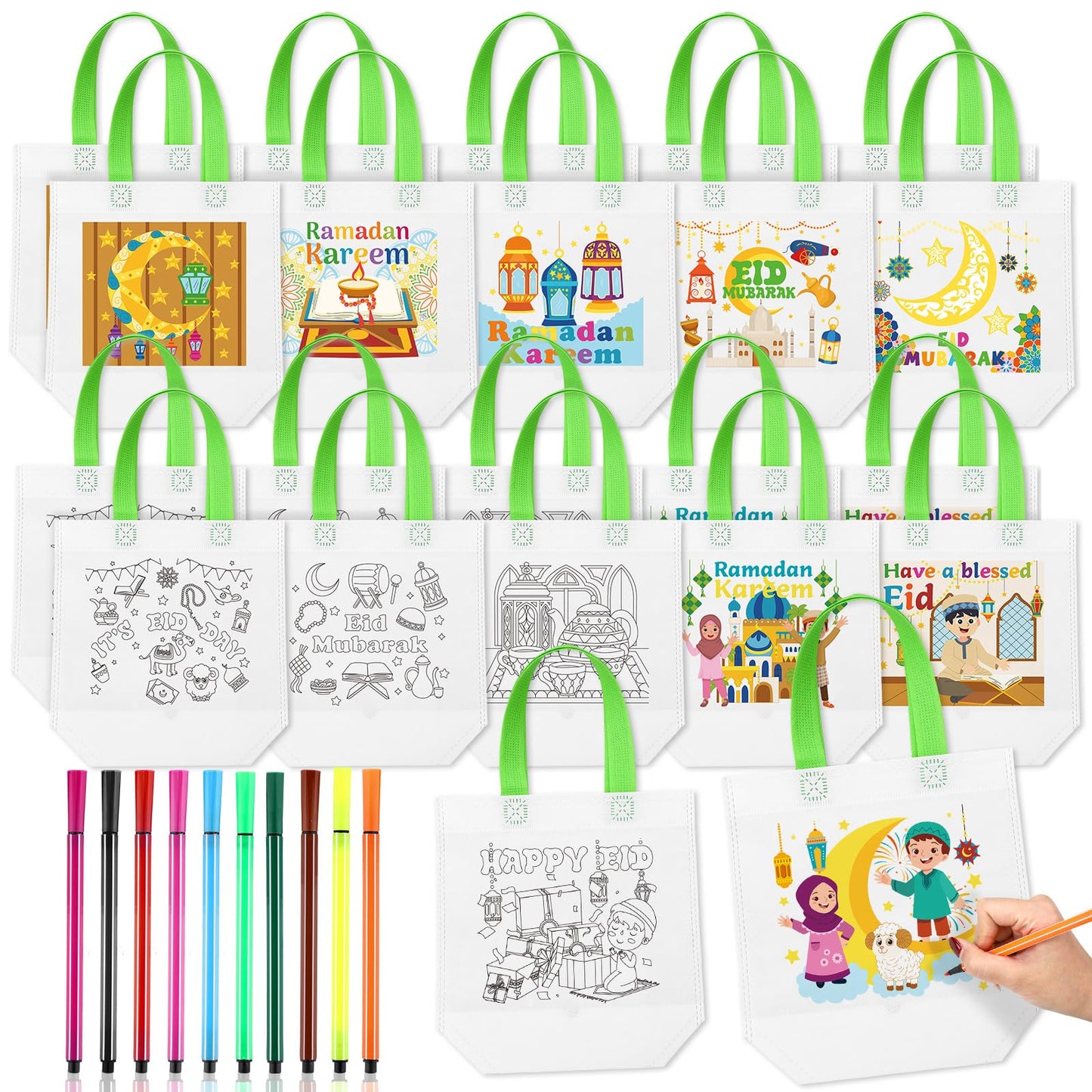 Bulyoou 60-Pack Ramadan Coloring Gift Bags with Pens – 12 Styles