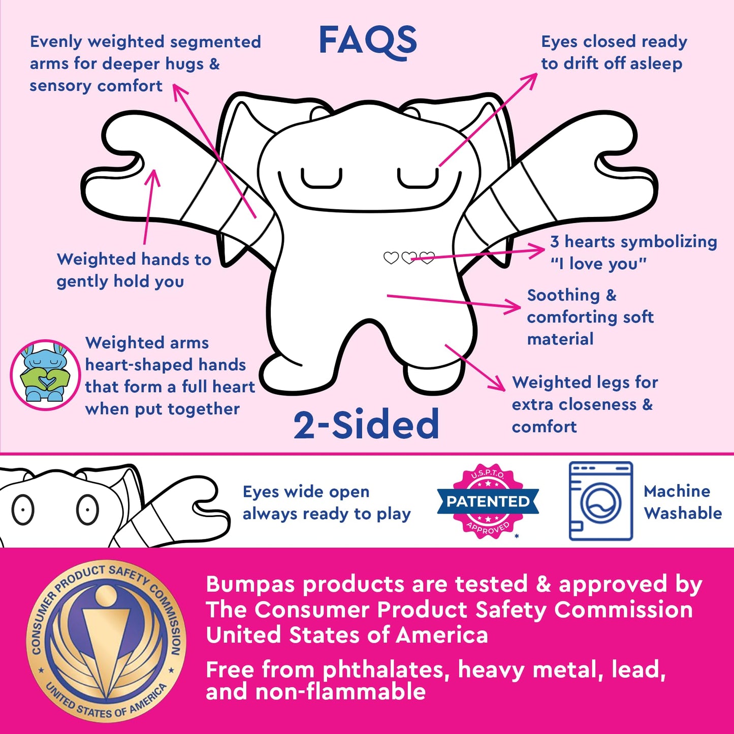 Bumpas Weighted Plush Toy – Realistic Hug with Weighted Arms | Machine Washable Calming Stuffed Animal for Kids (Me Mee)