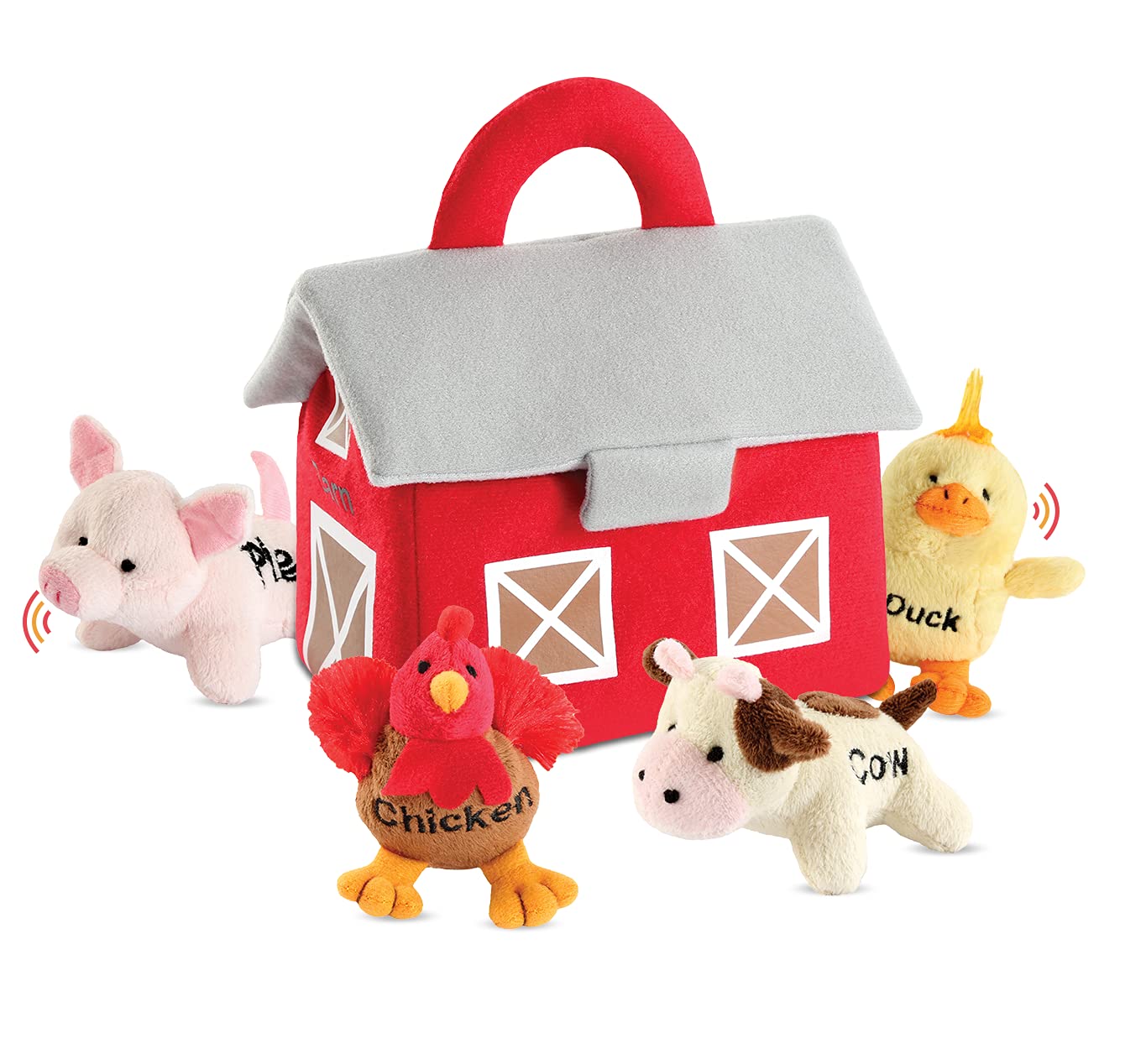 Bundaloo Plush Farm Animals with Realistic Sounds – Plushie Play Set & Barn Carrier
