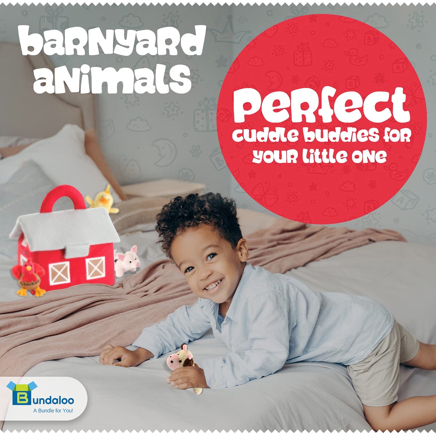 Bundaloo Plush Farm Animals with Realistic Sounds – Plushie Play Set & Barn Carrier