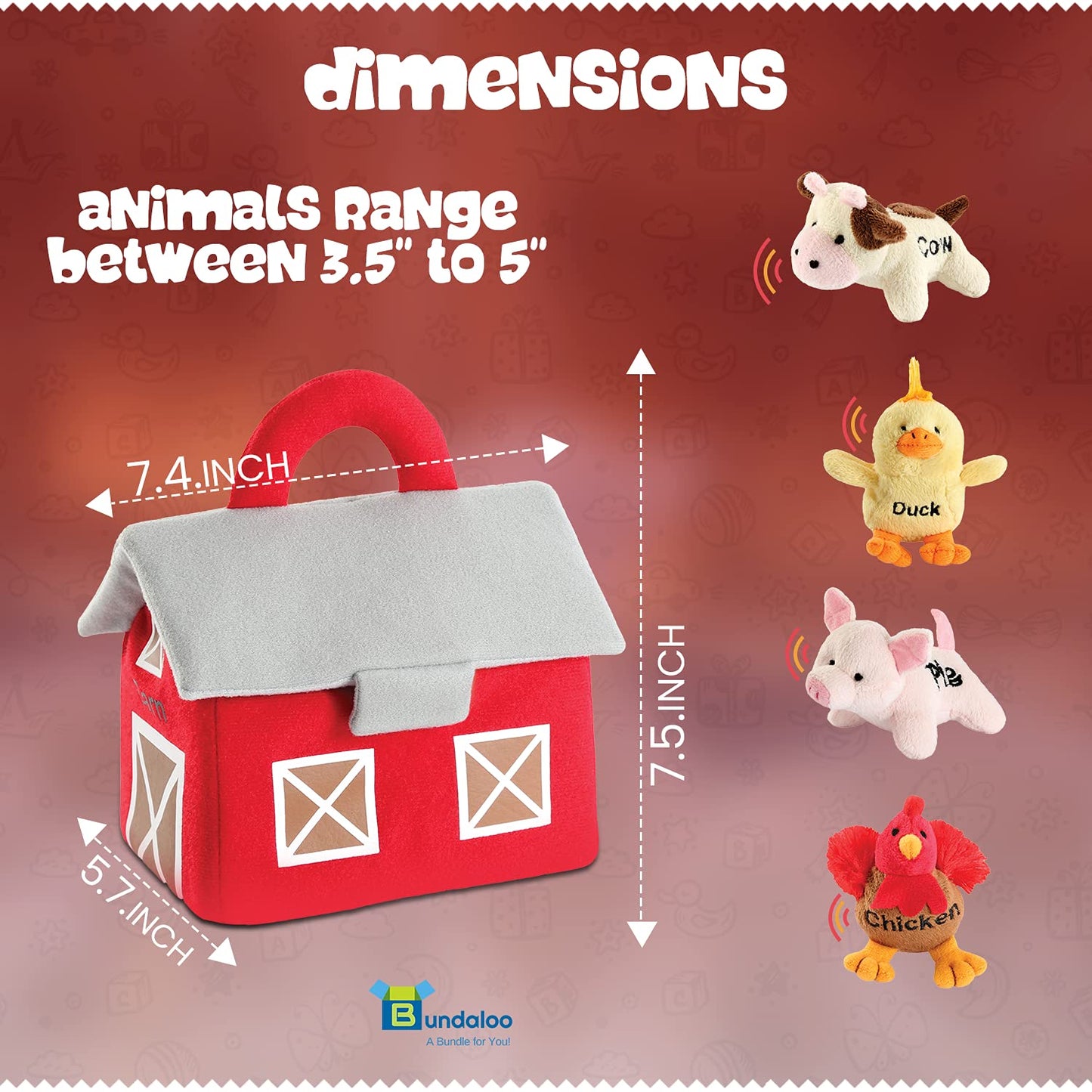 Bundaloo Plush Farm Animals with Realistic Sounds – Plushie Play Set & Barn Carrier