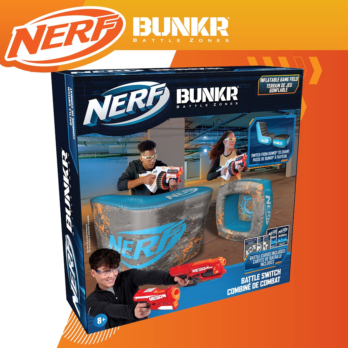 BUNKR Battle Zones NERF Switch Chair & Footrest – Inflatable Gaming Seat with Target