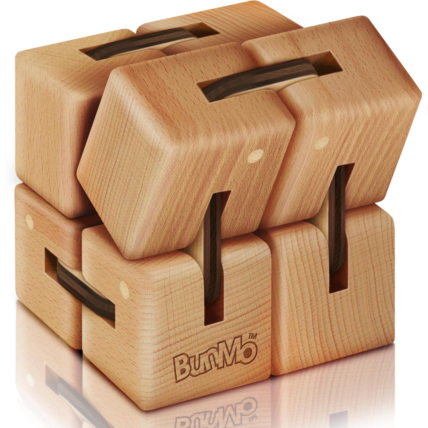 BunMo Wooden Fidget Cube – Beechwood Infinity Cube, Larger Pack, Smooth Folding