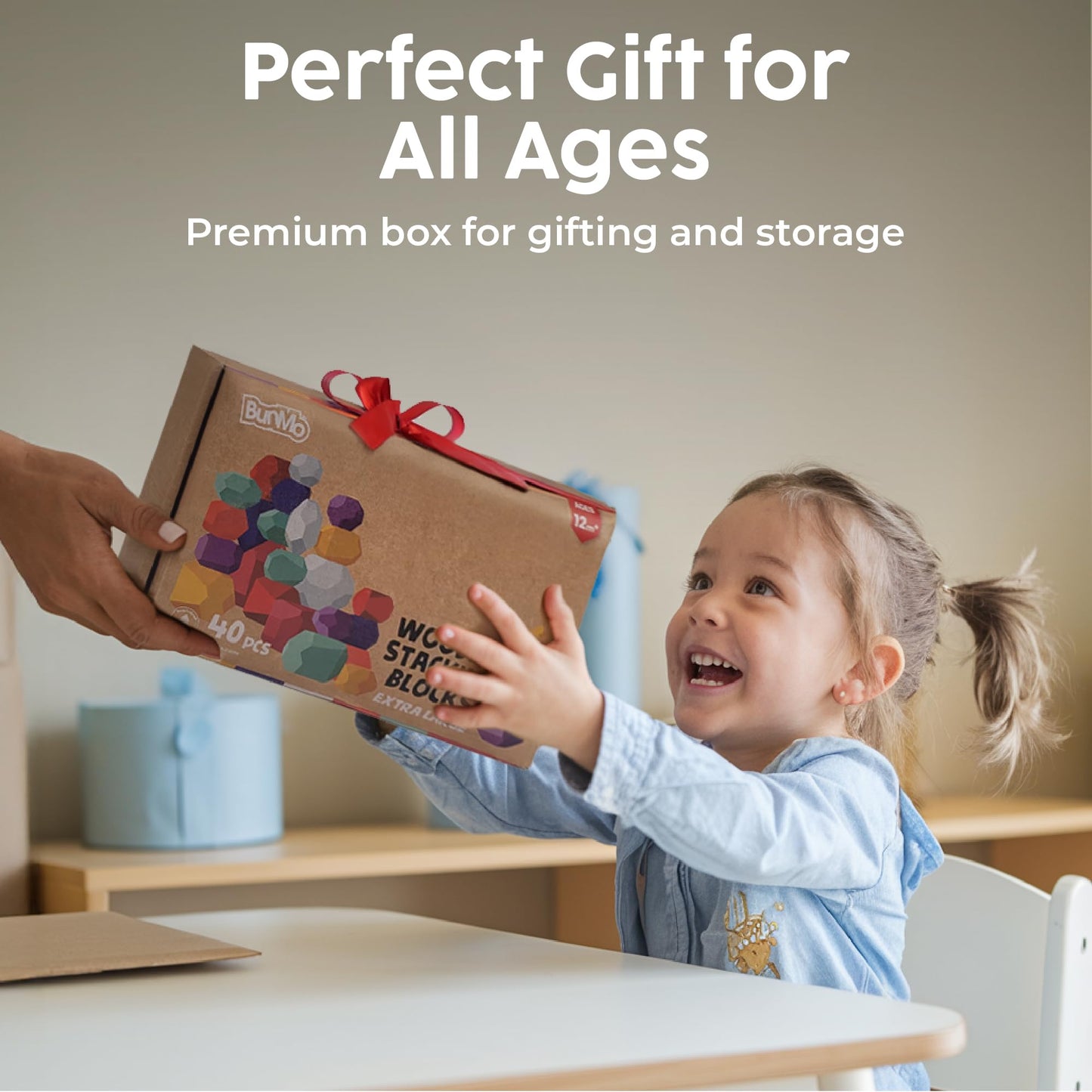 BUNMO 40pcs Wooden Stacking Toys | Montessori Blocks for Toddlers
