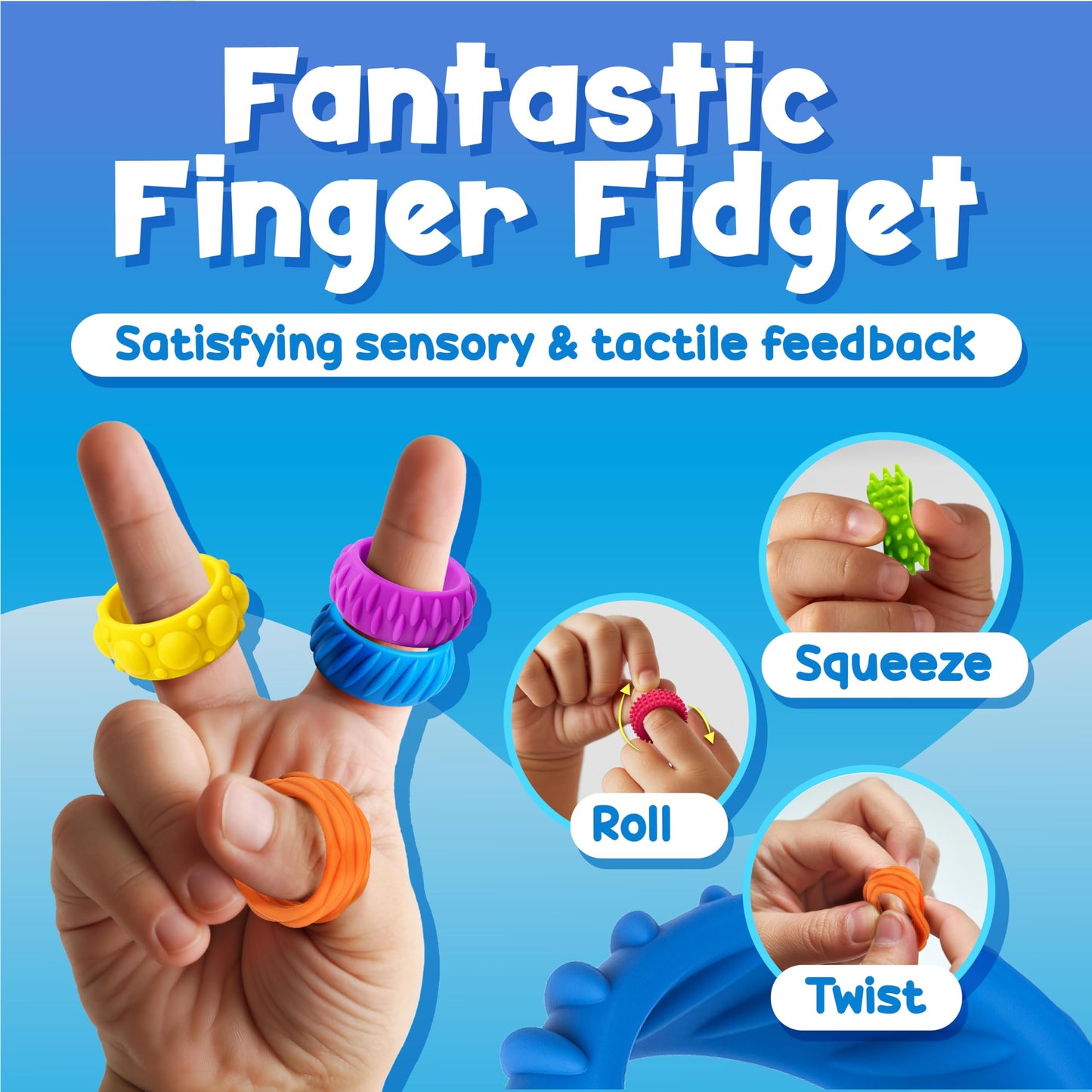BunMo Fidget Rings – 18-Pack Silicone Textured Rings for Kids