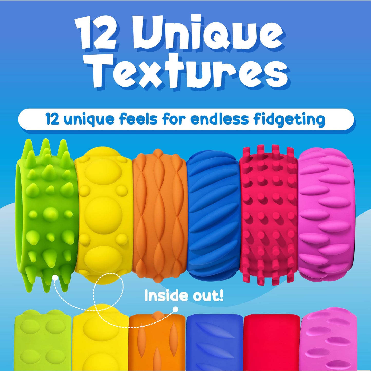 BunMo Fidget Rings – 18-Pack Silicone Textured Rings for Kids
