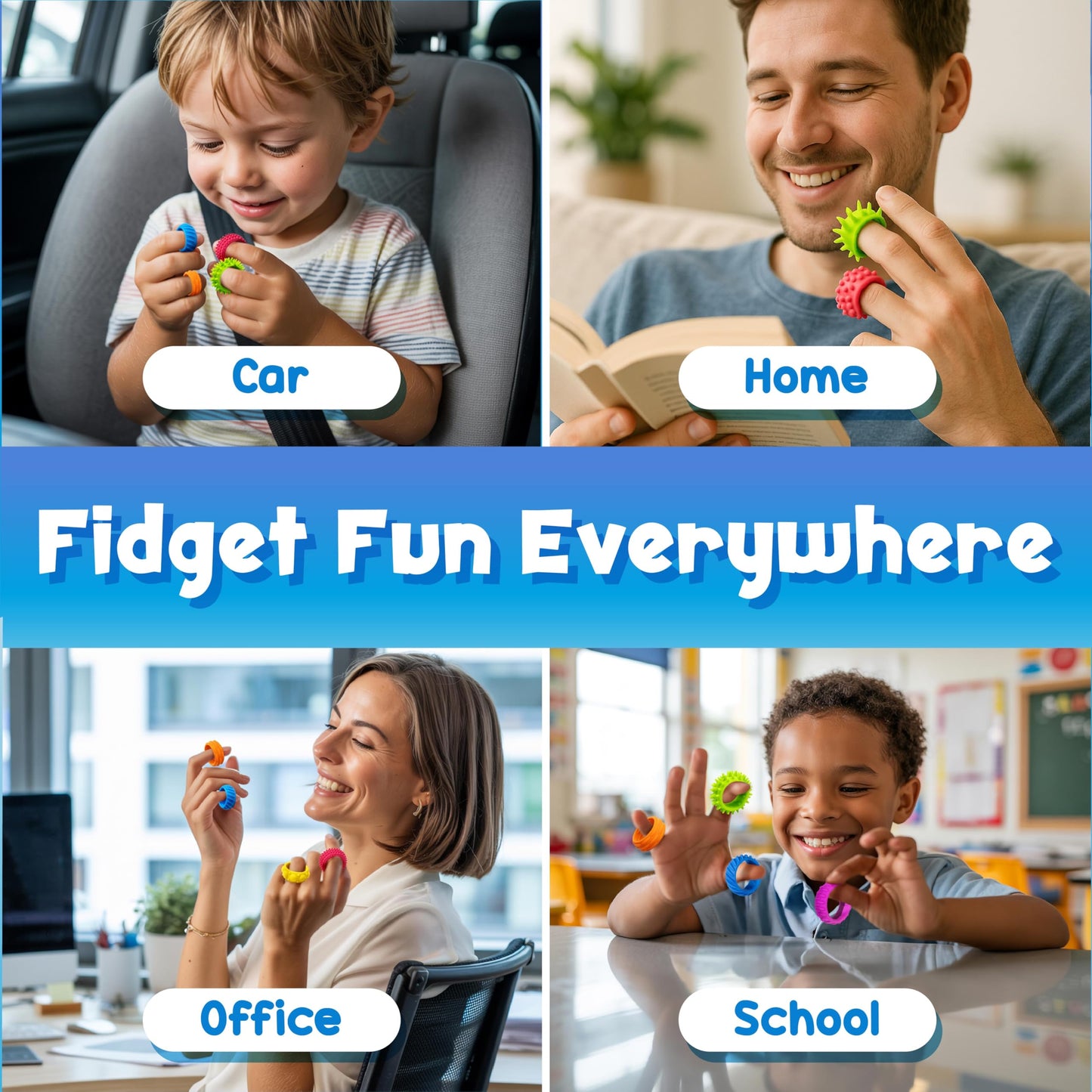 BunMo Fidget Rings – 18-Pack Silicone Textured Rings for Kids