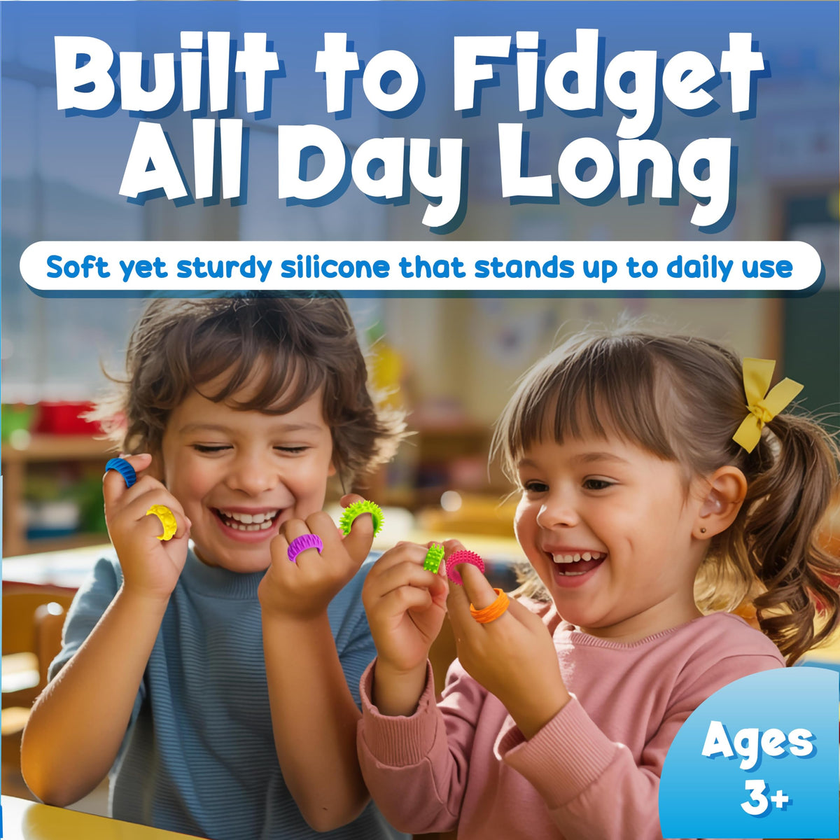 BunMo Fidget Rings – 18-Pack Silicone Textured Rings for Kids
