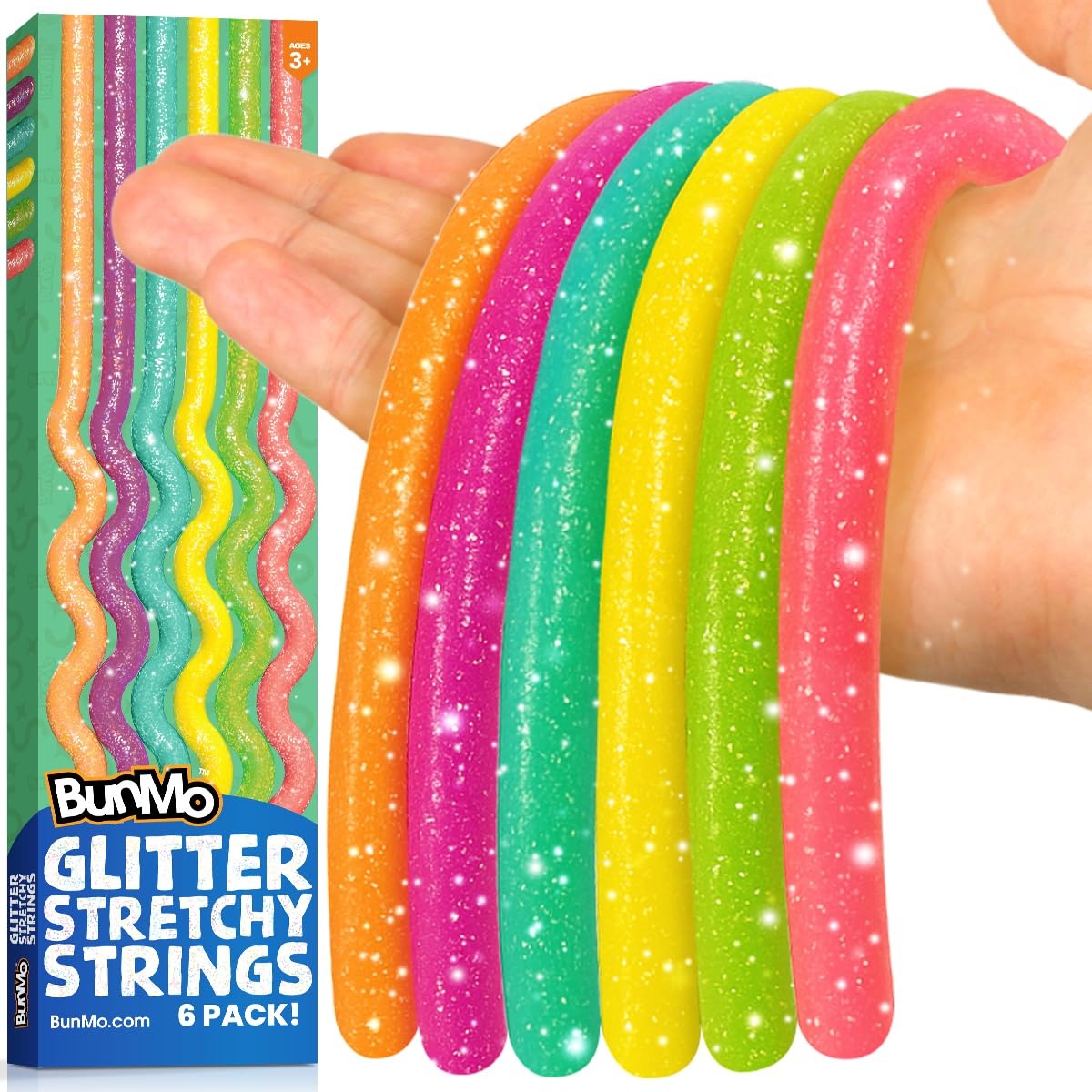BUNMO Glitter Stretchy Strings 6 Pack – Sensory Fidget Toys for Ages 3+