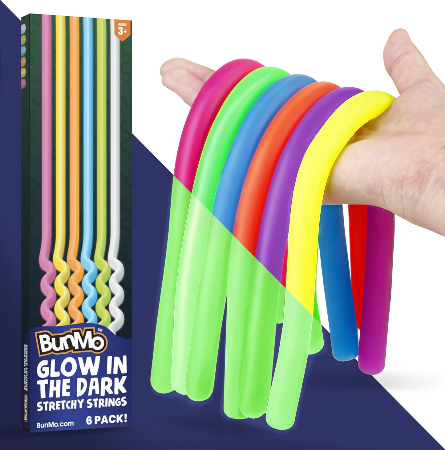 BUNMO Glow In The Dark Stretchy Strings – Sensory Toys for Toddlers 3+ (6 Pack)